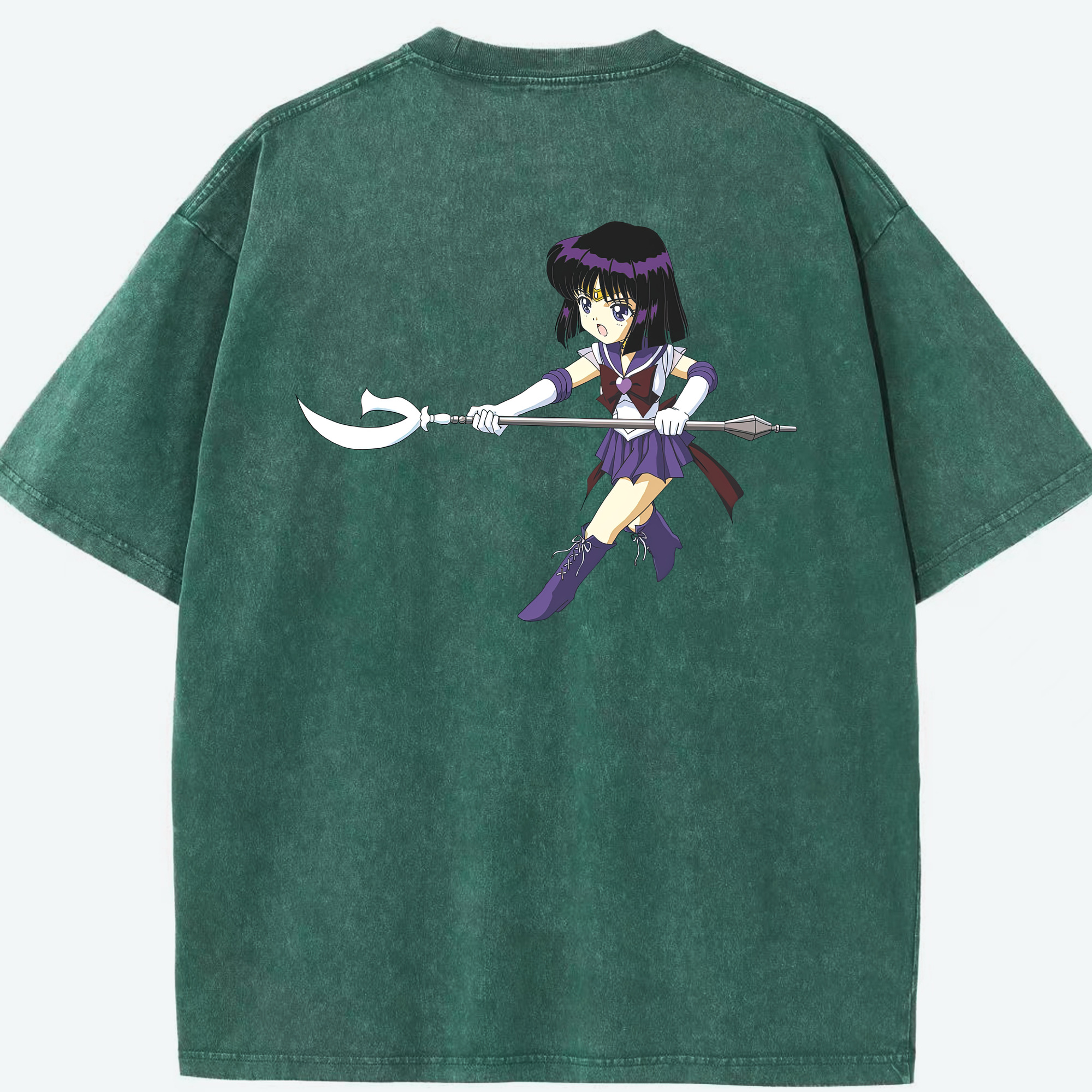 （画像用） 美少女戦士セーラームーン 土萠ほたる Sailor Moon Tomoe Hotaru （セーラーサターン；Sailor Saturn） 綿100% ヴィンテージ風 半袖Tシャツ（背面プリント）